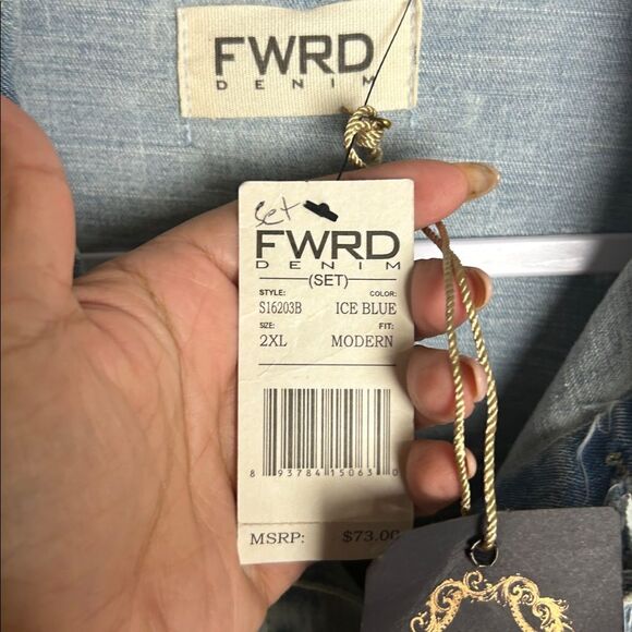 NWT FWRD Distressed Denim Jacket Mens 2XL - Picture 5 of 6